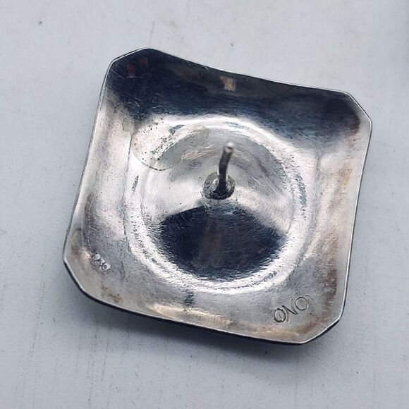 Ono 930 Sterling Silver Stamped Square 1" Stud Deco Modernist Earrings - Picture 8 of 11